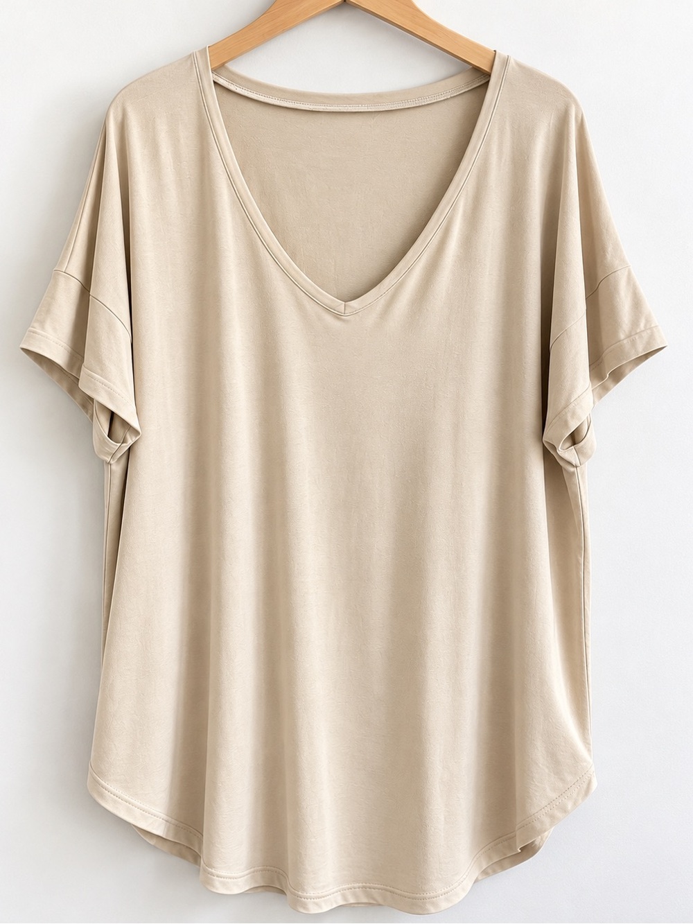 Zenana Beige Oversized V Neck Draped Tunic Top Size Large